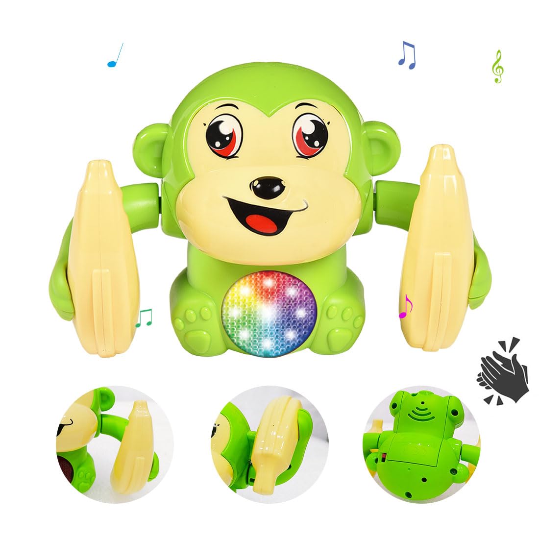 Wembley Dancing Monkey Musical Toy for Kids Baby Spinning Rolling Doll Tumble Toy with Voice Control Musical Light and Sound Effects with Sensor - ISI Mark - Multicolor