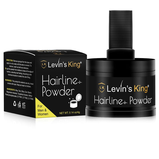 Levin's King Hair Line Powder, Covers Grey Roots, Bald Spots & Thinning Hair, Natural Black, 4 gm (Black)